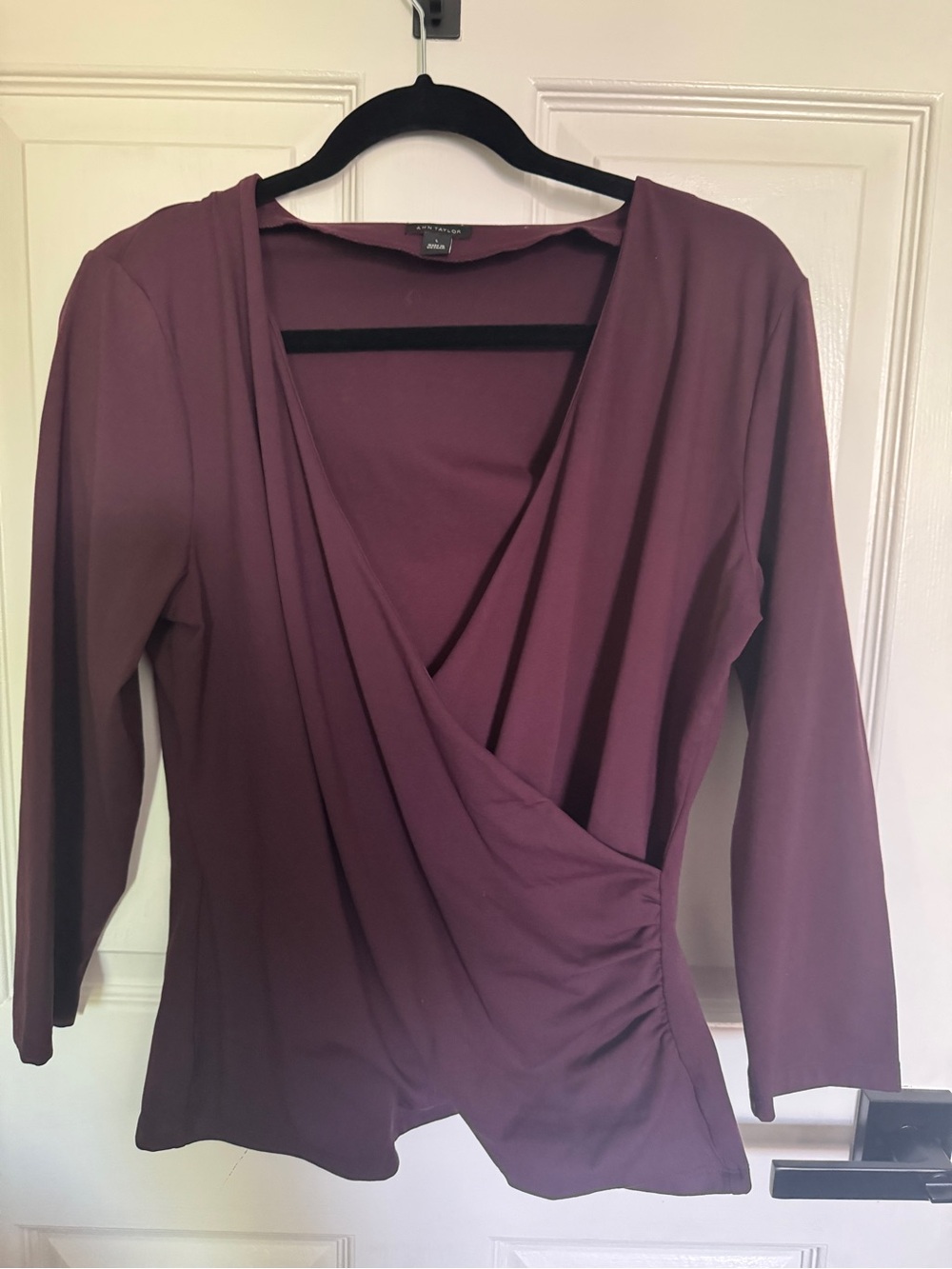 Ann Taylor Plum Wrap-Front Long Sleeve Top